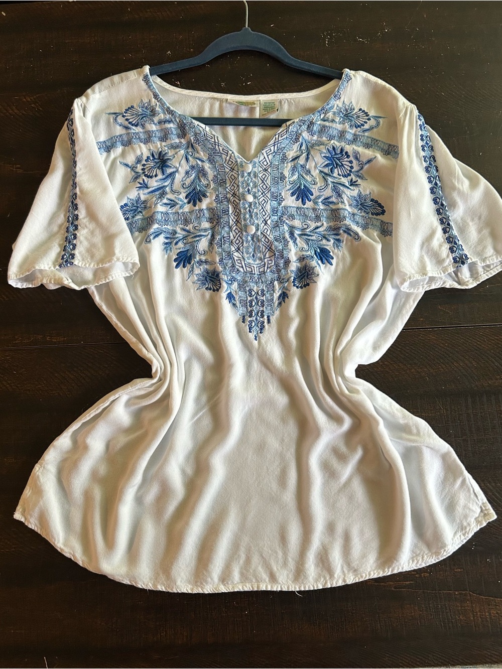 Rayon Blouse with Blue Embroidered